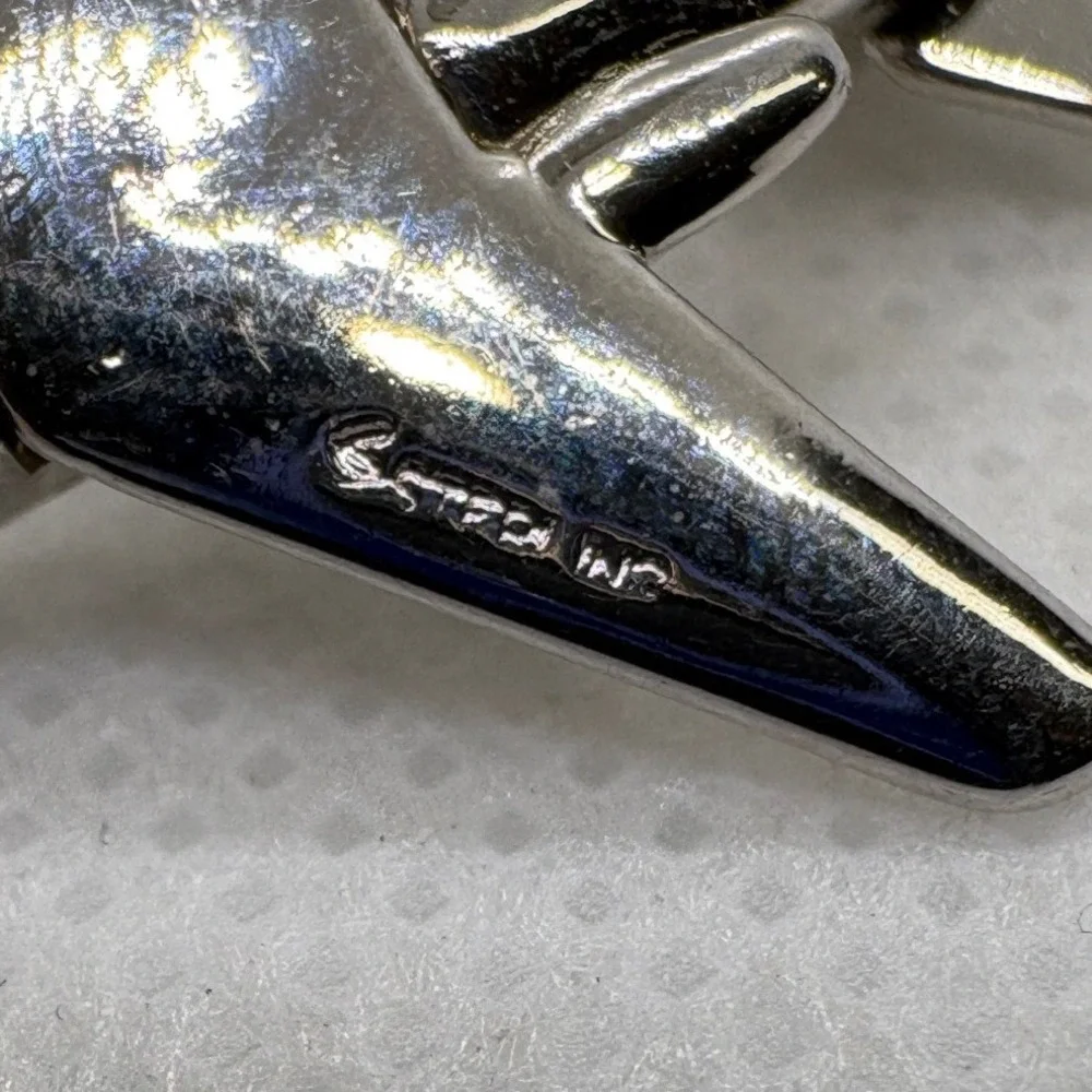 Vintage Sterling Silver Airplane Jet Charm Rhodium Plated Travel Pendant 3.59g